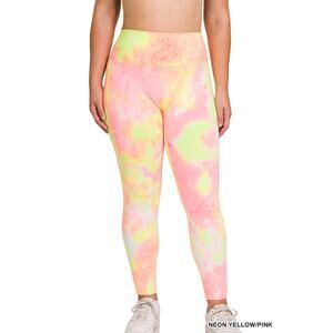 Zenana High Waist Leggings Yellow & Pink Tie Dye Women’s 3X